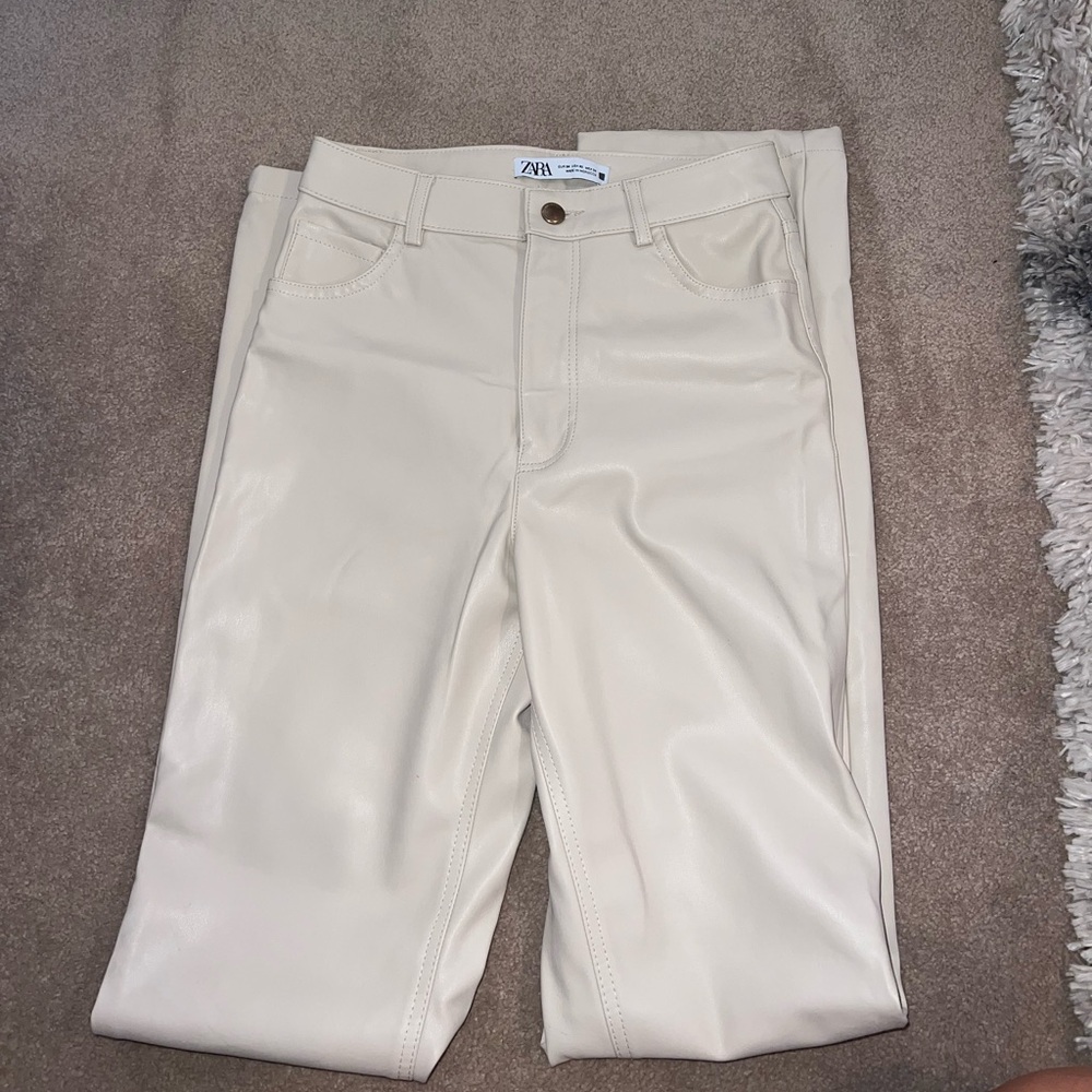 ZARA Off-White Faux Leather Pants